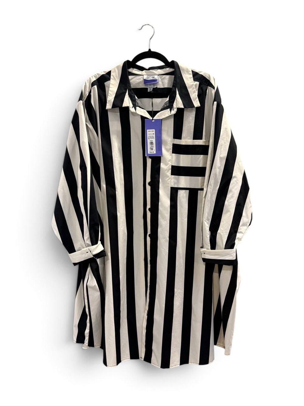 Future Collective Black & White Vertical Stripe Button-Up Shirt Dress